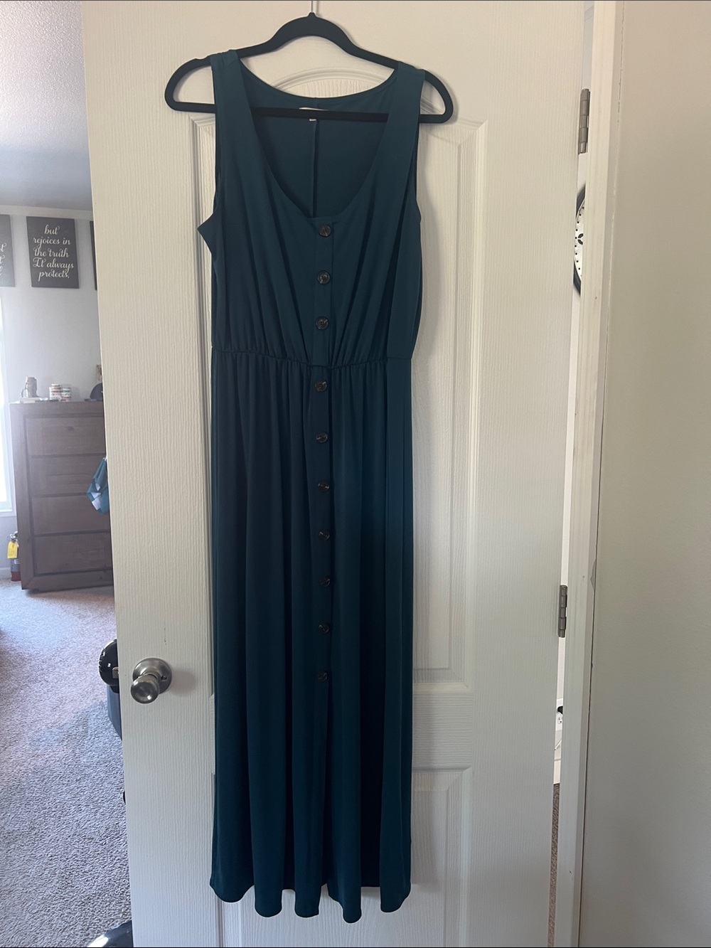 Maurices Teal Sleeveless Button-Front Maxi Dress